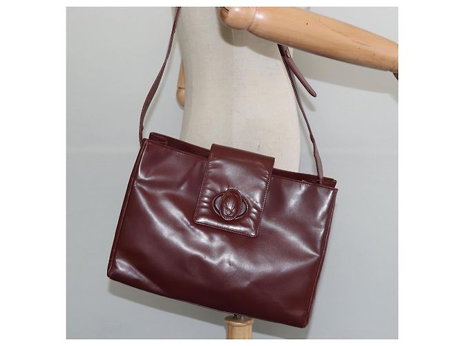 Cartier Borsa a spalla Must Line in pelle Bordeaux e oro Auth bs30238 D'oro Bordò - vista 20