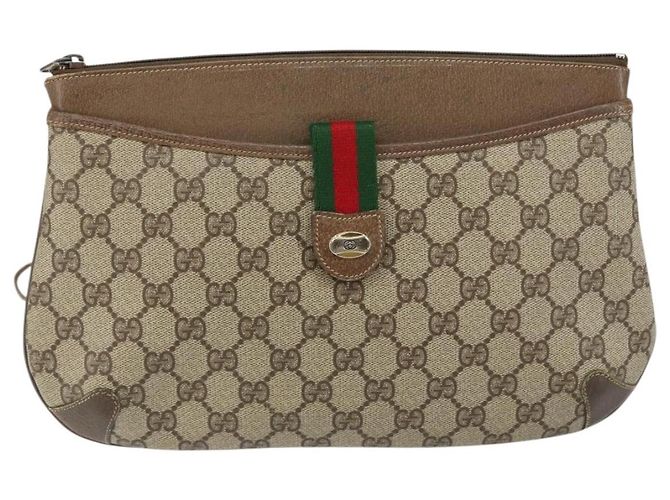 Borsa Gucci GG Supreme Web Sherry Line in PVC Beige Oro 904 02 020 Auth BA7124 D'oro - vista 13