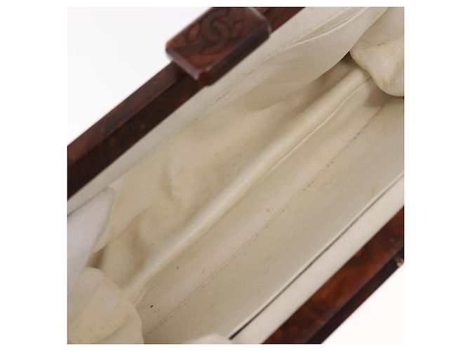 Bolso de hombro de cadena de madera CHANEL de piel de cordero blanco oro CC Auth BA7494 Dorado - vista 12
