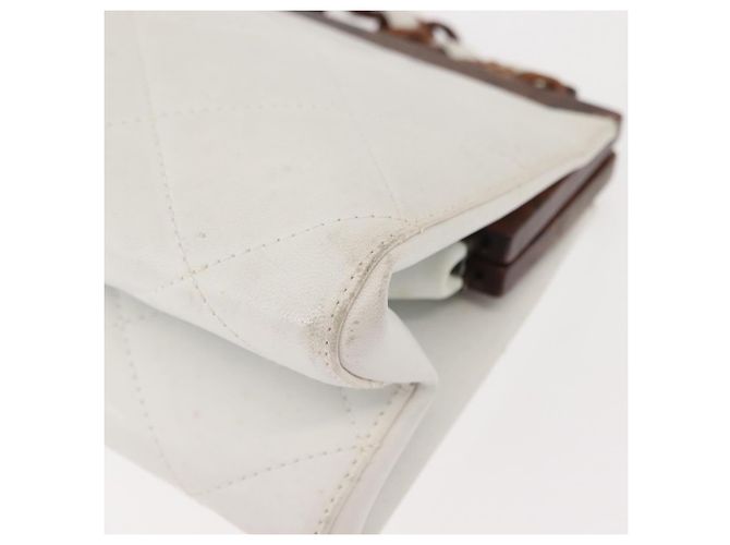Bolso de hombro de cadena de madera CHANEL de piel de cordero blanco oro CC Auth BA7494 Dorado - vista 15