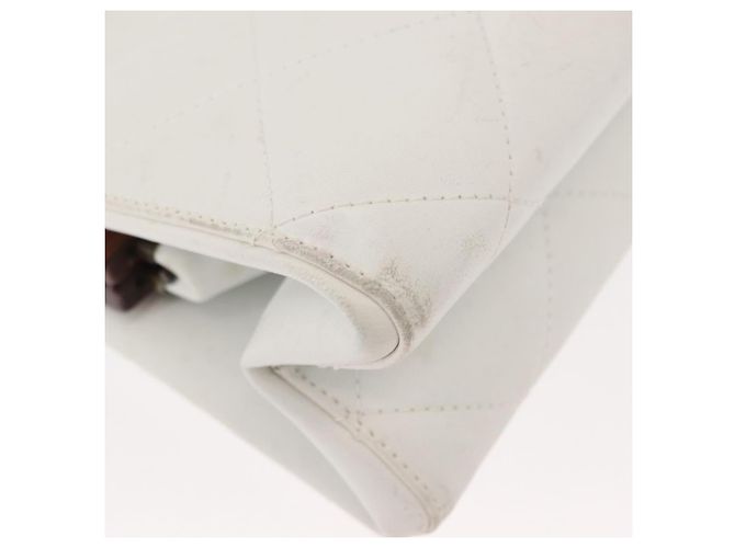 Bolso de hombro de cadena de madera CHANEL de piel de cordero blanco oro CC Auth BA7494 Dorado - vista 16