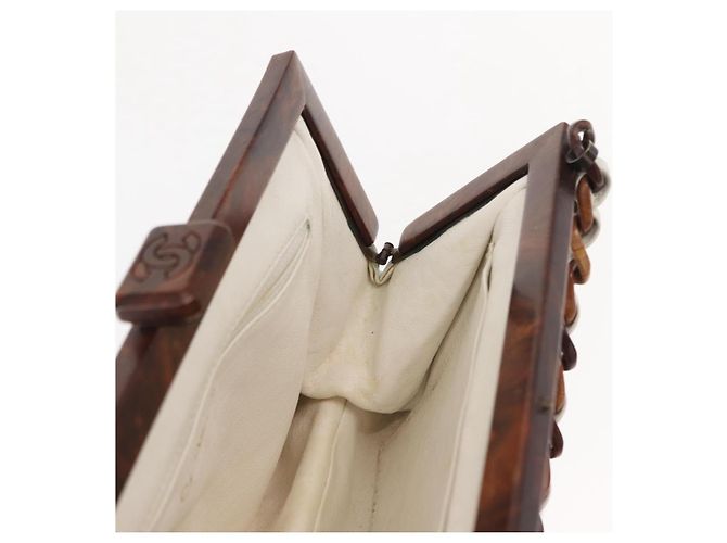 Bolso de hombro de cadena de madera CHANEL de piel de cordero blanco oro CC Auth BA7494 Dorado - vista 17