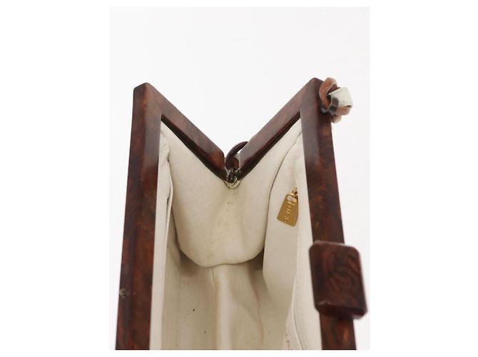 Bolso de hombro de cadena de madera CHANEL de piel de cordero blanco oro CC Auth BA7494 Dorado - vista 18