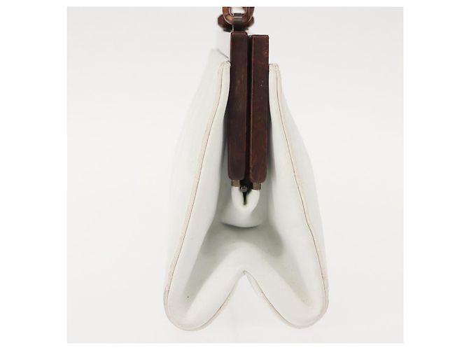 Bolso de hombro de cadena de madera CHANEL de piel de cordero blanco oro CC Auth BA7494 Dorado - vista 3