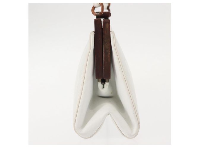 Bolso de hombro de cadena de madera CHANEL de piel de cordero blanco oro CC Auth BA7494 Dorado - vista 4