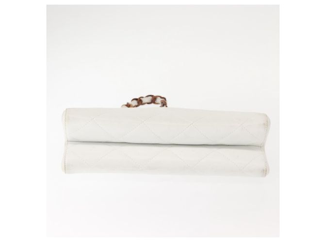 Bolso de hombro de cadena de madera CHANEL de piel de cordero blanco oro CC Auth BA7494 Dorado - vista 5