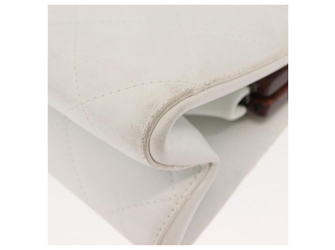 Bolso de hombro de cadena de madera CHANEL de piel de cordero blanco oro CC Auth BA7494 Dorado - vista 9