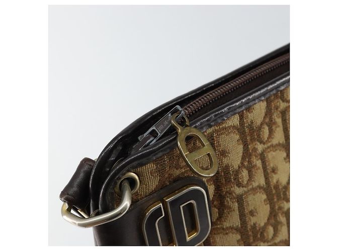 Borsa a Spalla in Tela Trotter Christian Dior Beige Oro Auth 148173 - vista 10