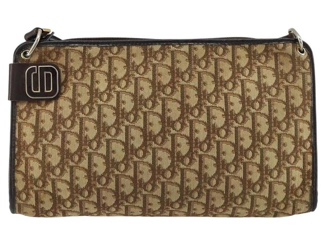 Borsa a Spalla in Tela Trotter Christian Dior Beige Oro Auth 148173 - vista 13