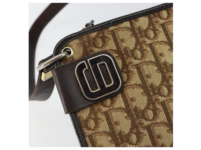 Borsa a Spalla in Tela Trotter Christian Dior Beige Oro Auth 148173 - vista 17