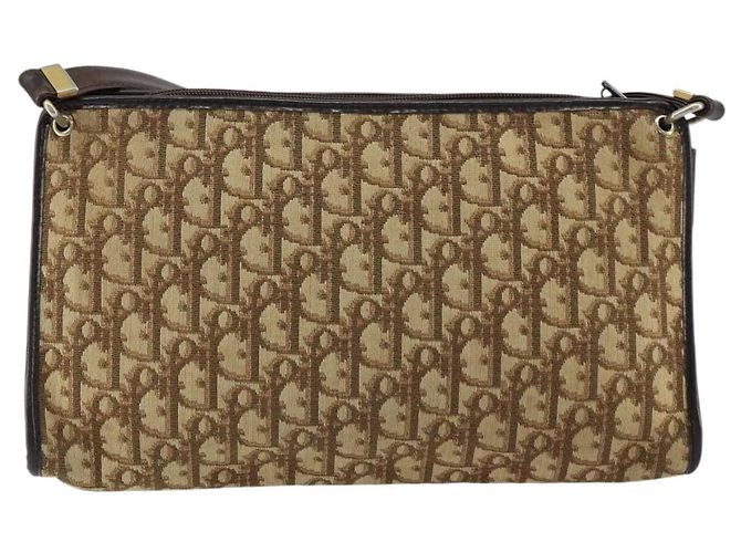 Borsa a Spalla in Tela Trotter Christian Dior Beige Oro Auth 148173 - vista 2