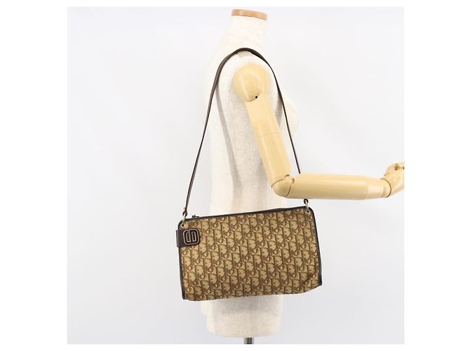Borsa a Spalla in Tela Trotter Christian Dior Beige Oro Auth 148173 - vista 20