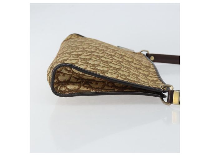 Borsa a Spalla in Tela Trotter Christian Dior Beige Oro Auth 148173 - vista 3