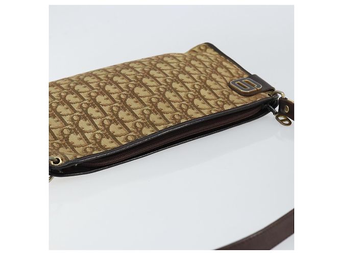Borsa a Spalla in Tela Trotter Christian Dior Beige Oro Auth 148173 - vista 6