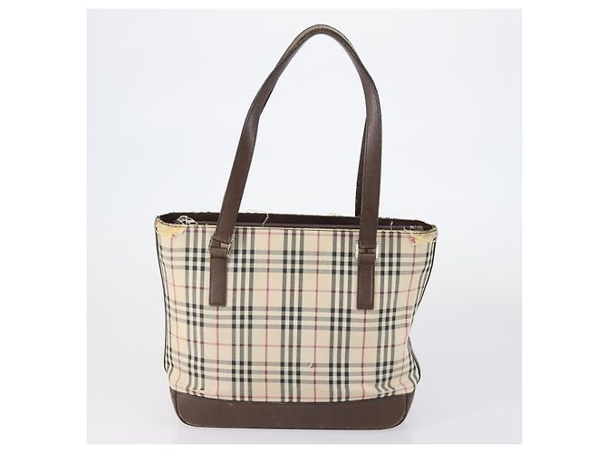 Borsa a Spalla Burberry Nova Check in Tela di Nylon 4 Set Beige Marrone Nero Auth 148484 - vista 14