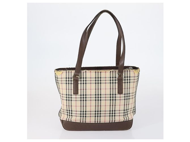 Borsa a Spalla Burberry Nova Check in Tela di Nylon 4 Set Beige Marrone Nero Auth 148484 - vista 15