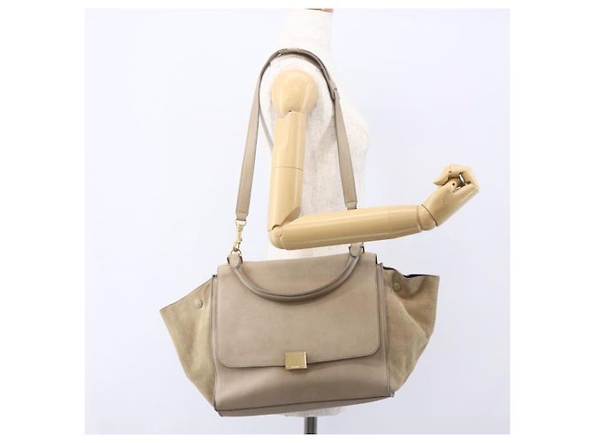 Céline Borsa Trapeze in pelle 2 in 1 beige oro Auth bs30311 D'oro - vista 24