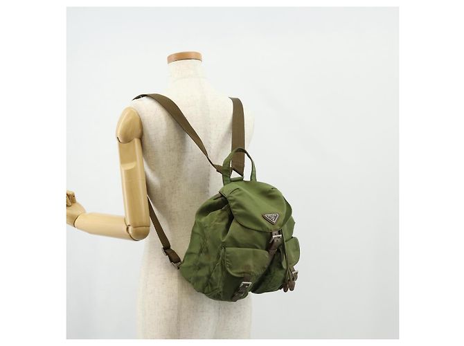 Zaino PRADA in nylon khaki argento autentico 148793 Cachi - vista 35
