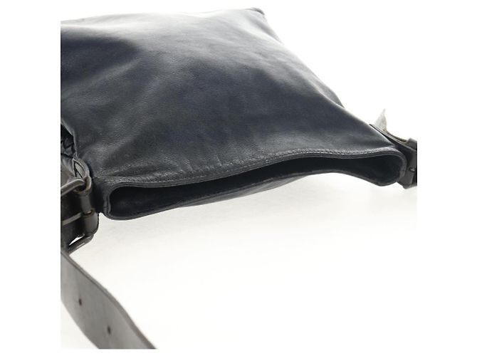 Autre Marque Borsa a Spalla in Pelle Intrecciato Bottega Veneta Blu Navy Auth bs30505 - vista 14