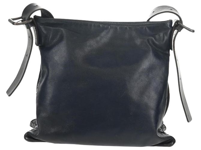 Autre Marque Borsa a Spalla in Pelle Intrecciato Bottega Veneta Blu Navy Auth bs30505 - vista 2