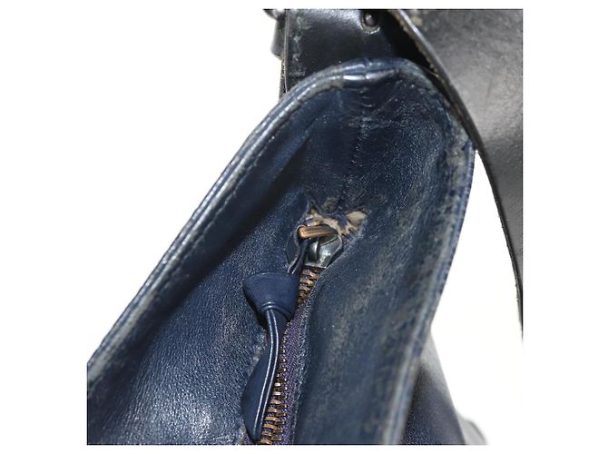 Autre Marque Borsa a Spalla in Pelle Intrecciato Bottega Veneta Blu Navy Auth bs30505 - vista 22
