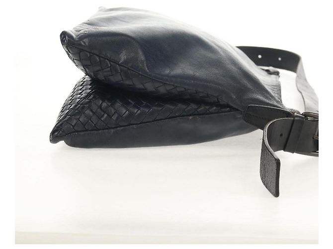 Autre Marque Borsa a Spalla in Pelle Intrecciato Bottega Veneta Blu Navy Auth bs30505 - vista 5