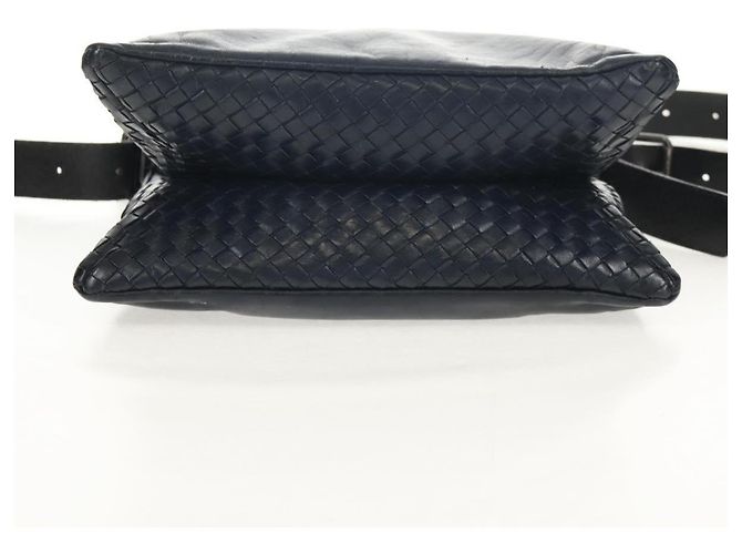 Autre Marque Borsa a Spalla in Pelle Intrecciato Bottega Veneta Blu Navy Auth bs30505 - vista 7
