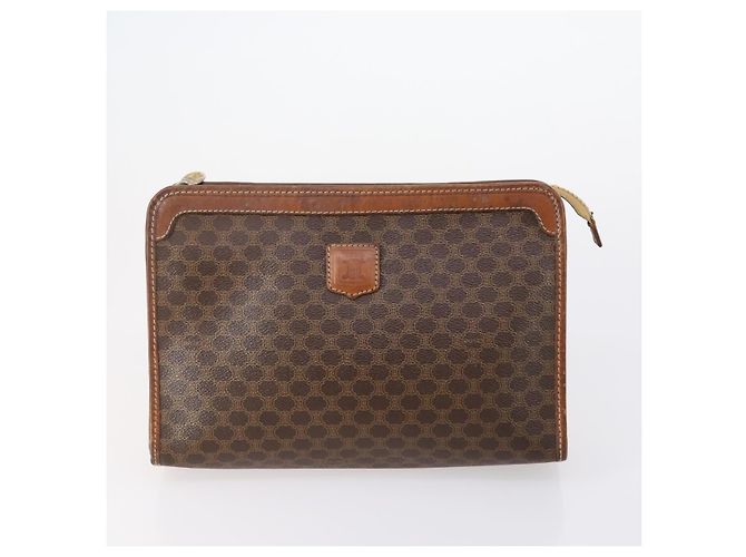 Céline Borsa Clutch in Tela Macadam CELINE in Pelle PVC 2 Pezzi Marrone Beige Auth 150205 - vista 7