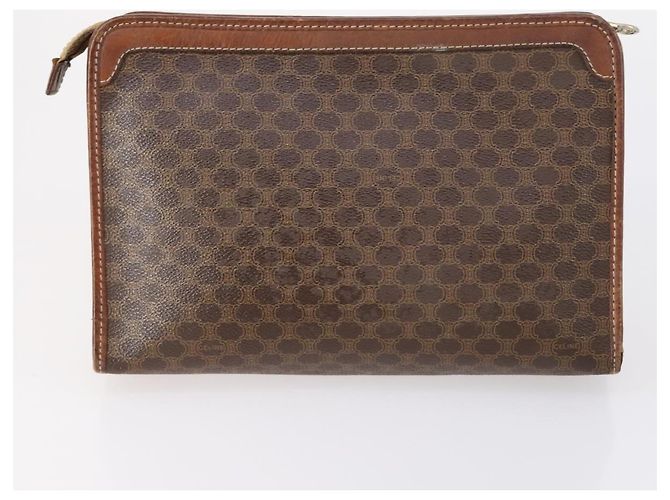 Céline Borsa Clutch in Tela Macadam CELINE in Pelle PVC 2 Pezzi Marrone Beige Auth 150205 - vista 8