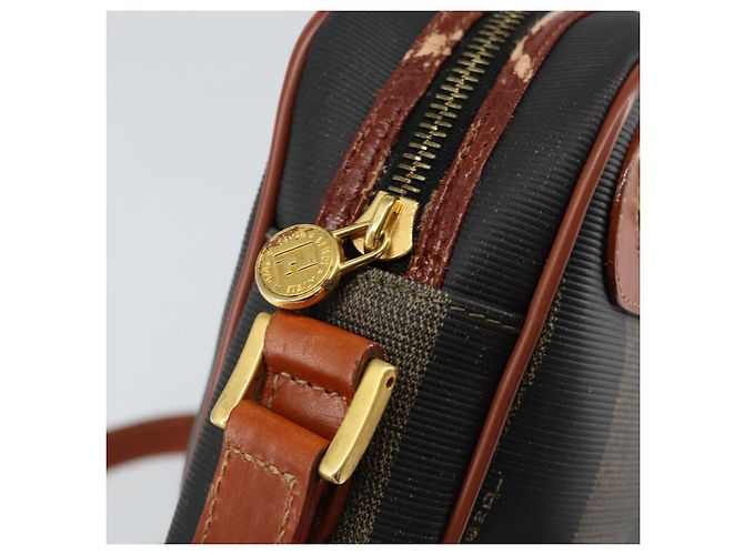 Pequin Borsa a Spalla in Tela Pecan FENDI PVC Nero Marrone oro Auth 151064 D'oro - vista 10