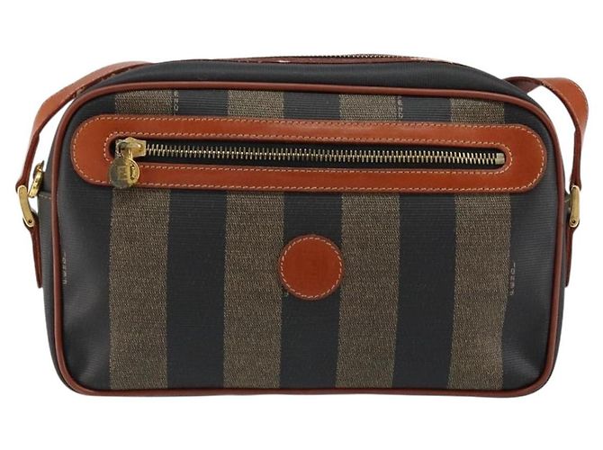 Pequin Borsa a Spalla in Tela Pecan FENDI PVC Nero Marrone oro Auth 151064 D'oro - vista 13