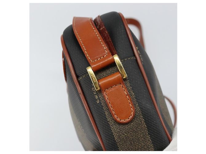 Pequin Borsa a Spalla in Tela Pecan FENDI PVC Nero Marrone oro Auth 151064 D'oro - vista 17