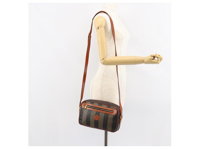 Pequin Borsa a Spalla in Tela Pecan FENDI PVC Nero Marrone oro Auth 151064 D'oro - vista 26