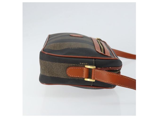 Pequin Borsa a Spalla in Tela Pecan FENDI PVC Nero Marrone oro Auth 151064 D'oro - vista 3