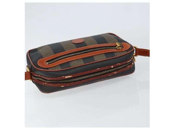 Pequin Borsa a Spalla in Tela Pecan FENDI PVC Nero Marrone oro Auth 151064 D'oro - vista 6