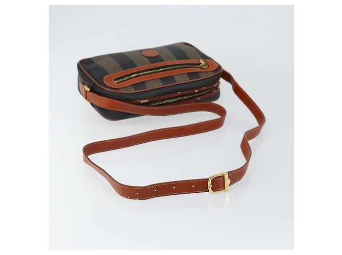 Pequin Borsa a Spalla in Tela Pecan FENDI PVC Nero Marrone oro Auth 151064 D'oro - vista 7