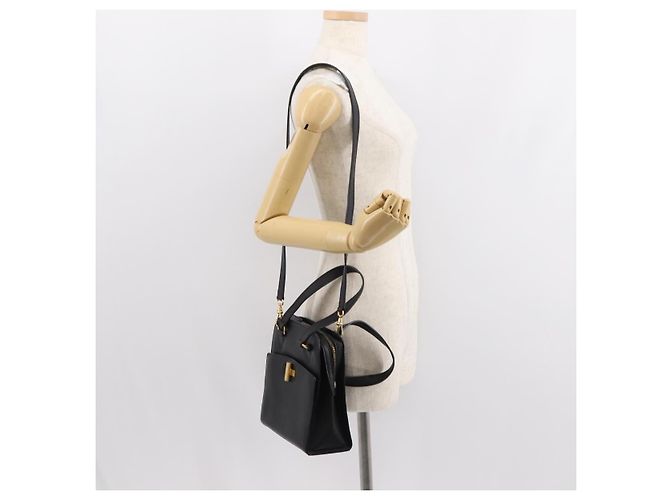Céline CELINE Handtasche aus Leder 2 in 1 Schwarz Gold Auth 151063 Golden - Ansicht 24