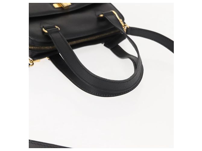 Céline CELINE Handtasche aus Leder 2 in 1 Schwarz Gold Auth 151063 Golden - Ansicht 7