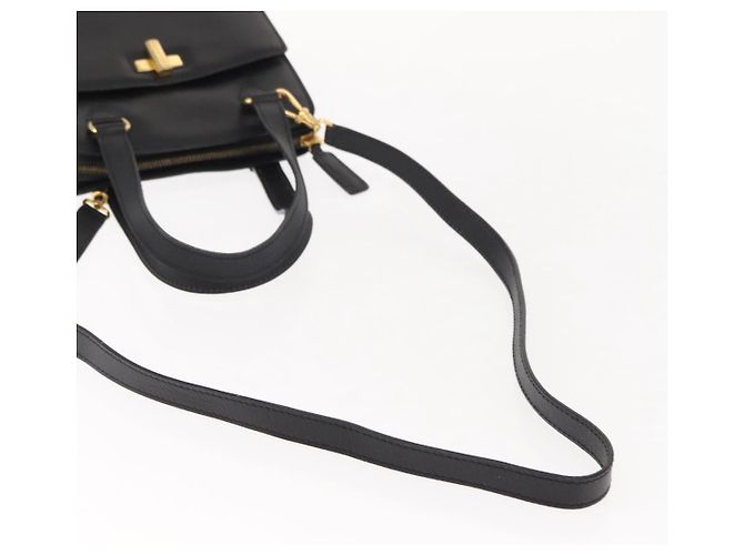 Céline CELINE Handtasche aus Leder 2 in 1 Schwarz Gold Auth 151063 Golden - Ansicht 8