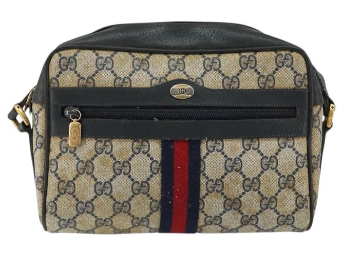 Borsa a Spalla Gucci GG Supreme Sherry Line PVC Blu Navy Oro 68 02 004 Auth 152148 D'oro - vista 13