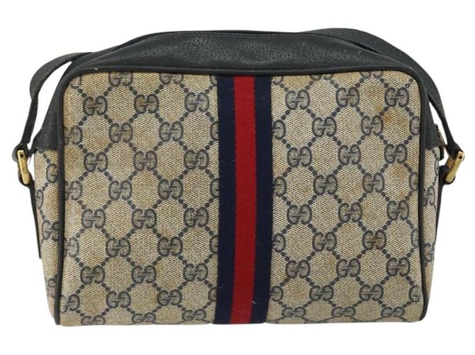 Borsa a Spalla Gucci GG Supreme Sherry Line PVC Blu Navy Oro 68 02 004 Auth 152148 D'oro - vista 2