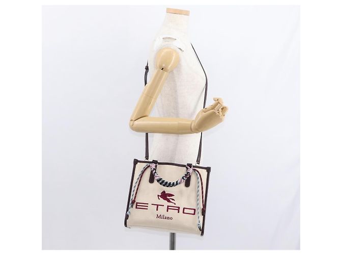 Borsa Tote ETRO in tela 2 in 1 bianca e oro Auth 152152 Bianco D'oro - vista 23