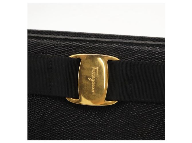 Sac fourre-tout Salvatore Ferragamo en cuir noir et or Auth 151882 Doré - vue 10