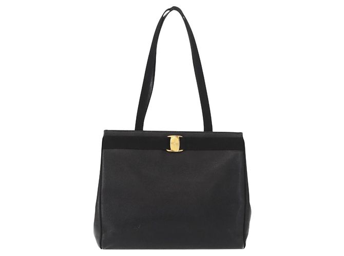 Sac fourre-tout Salvatore Ferragamo en cuir noir et or Auth 151882 Doré - vue 13