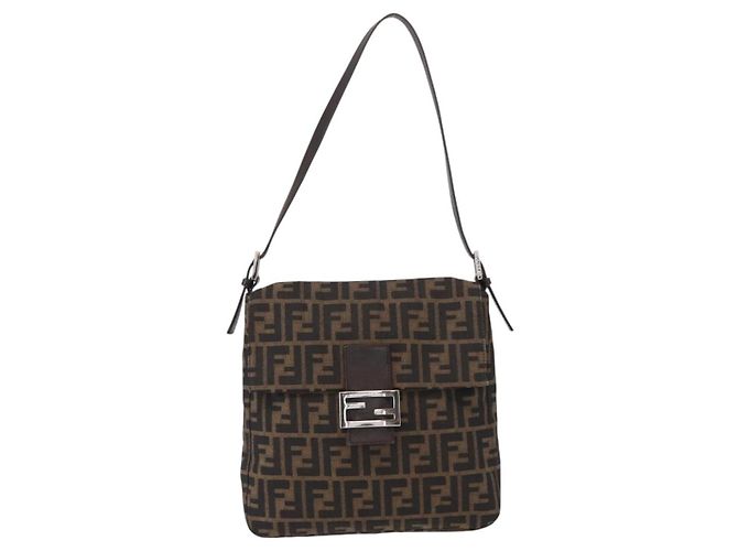 Borsa a spalla Mamma Baguette in tela Zucca FENDI nera e marrone Auth ka126 Nero - vista 13