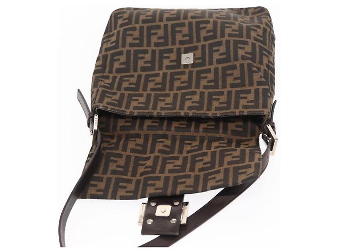 Borsa a spalla Mamma Baguette in tela Zucca FENDI nera e marrone Auth ka126 Nero - vista 19