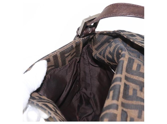 Borsa a spalla Mamma Baguette in tela Zucca FENDI nera e marrone Auth ka126 Nero - vista 22