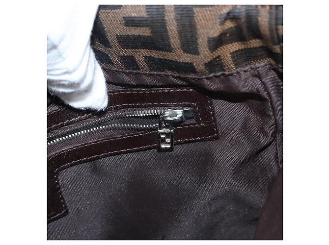 Borsa a spalla Mamma Baguette in tela Zucca FENDI nera e marrone Auth ka126 Nero - vista 23