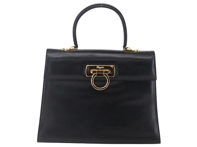 Borsa a mano Gancini in pelle Salvatore Ferragamo oro nero Auth 150953 - vista 13