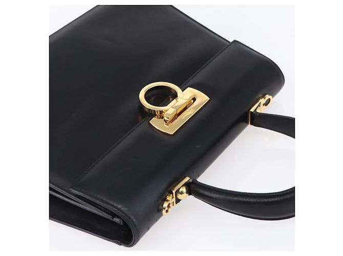 Borsa a mano Gancini in pelle Salvatore Ferragamo oro nero Auth 150953 - vista 6